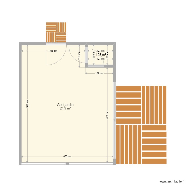 20 pieds double Fabienne Roland Abris jardin. Plan de 2 pièces et 26 m2