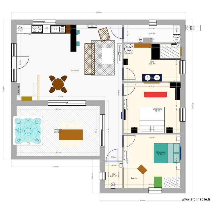 Gigi 3. Plan de 7 pièces et 143 m2