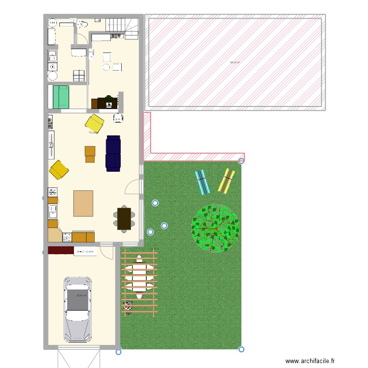 extension 1. Plan de 3 pièces et 159 m2
