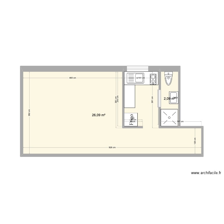 St Charles. Plan de 2 pièces et 28 m2