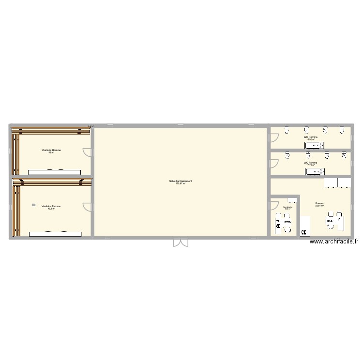 Salle d\'entrainement. Plan de 8 pièces et 332 m2