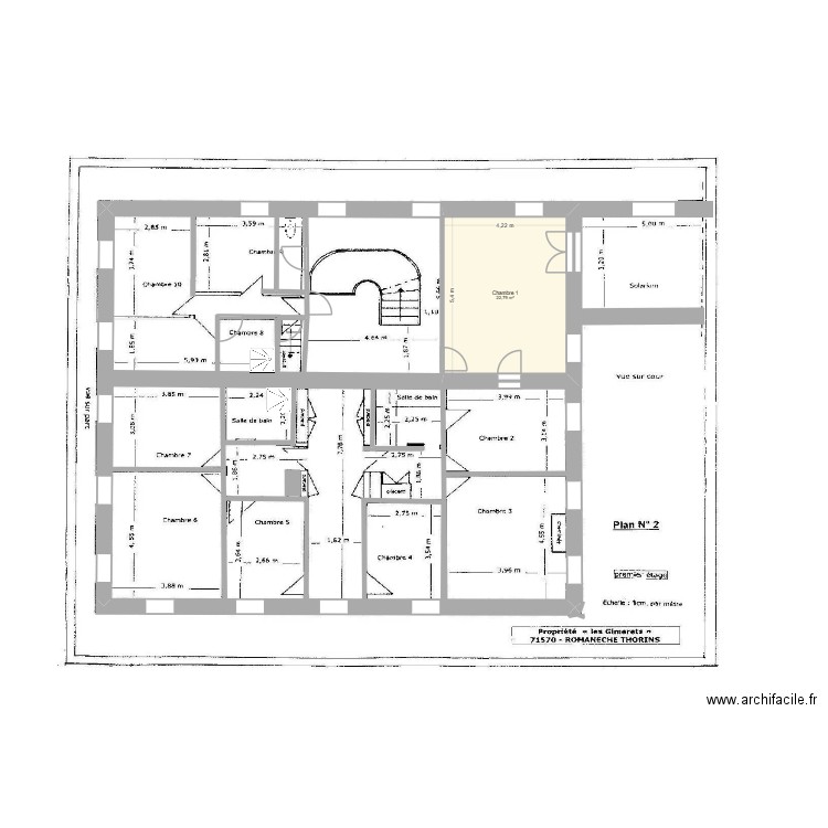 1 er étage. Plan de 1 pièce et 23 m2