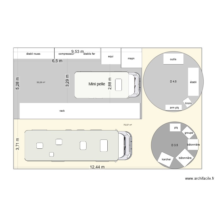 hangar sarant. Plan de 2 pièces et 126 m2