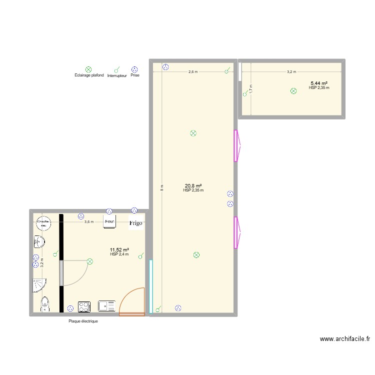 appart. Plan de 3 pièces et 38 m2