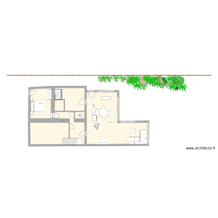 RDC6. Plan de 3 pièces et 106 m2