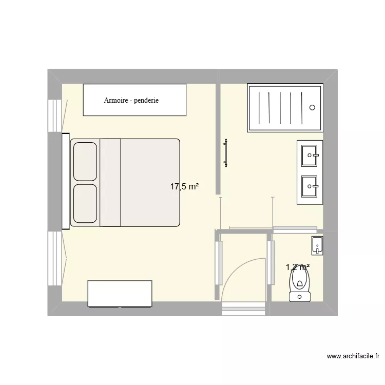 Suite parentale. Plan de 2 et 19 m² Suite parentale. Plan de 2 et 19 m²