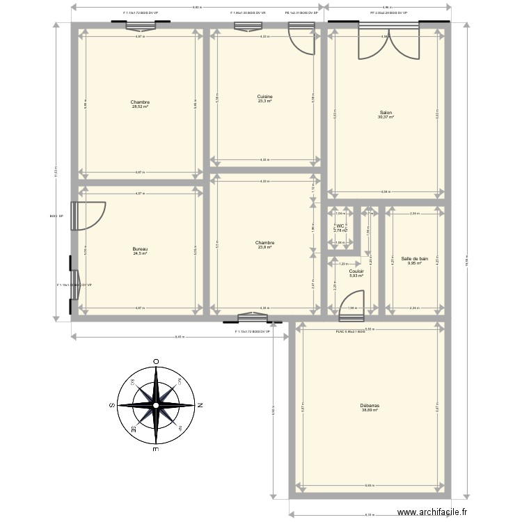 Berthier. Plan de 9 pièces et 187 m2