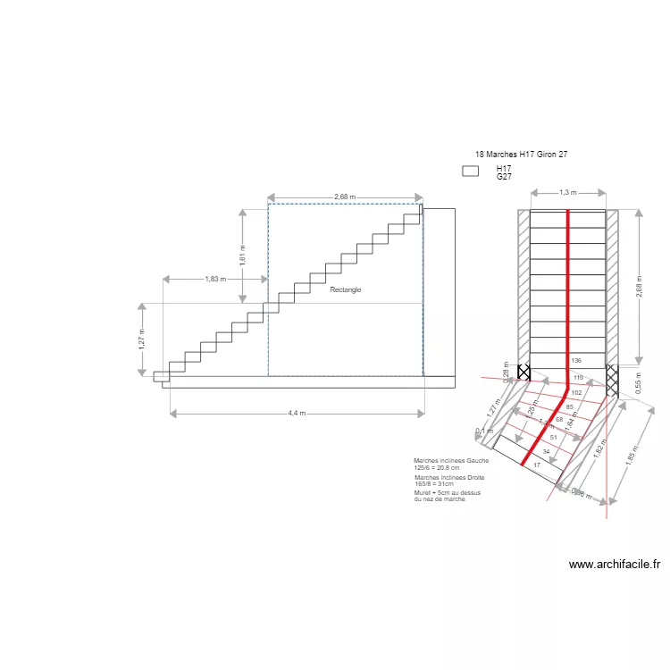 escalier calcul. Plan de 