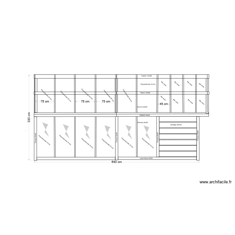 serre vue de c&ocirc;t&eacute;. Plan de 