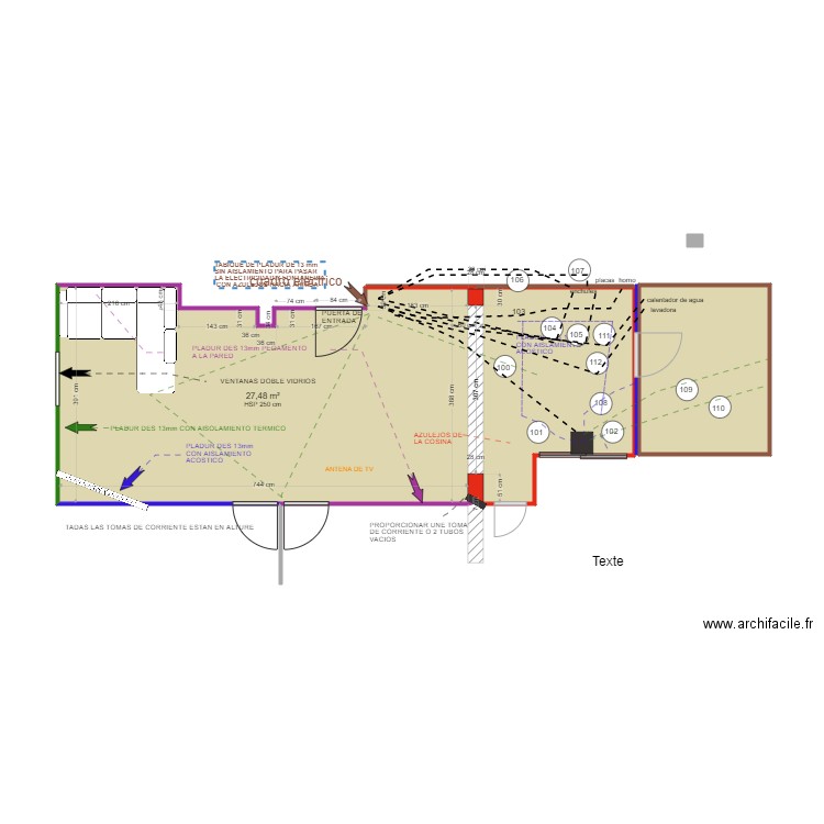 alim . Plan de 3 pièces et 43 m2