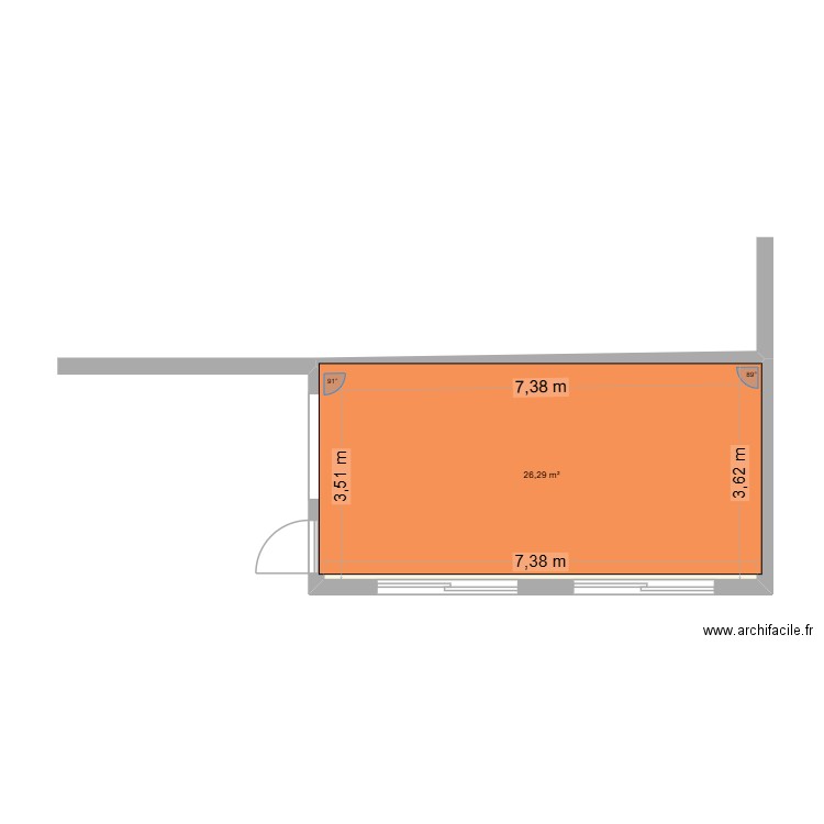 plan de coupee. Plan de 1 pièce et 26 m2