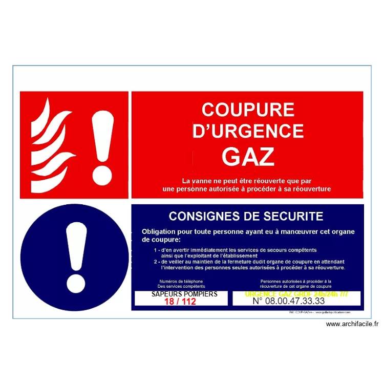 URGENCE GAZ . Plan de 
