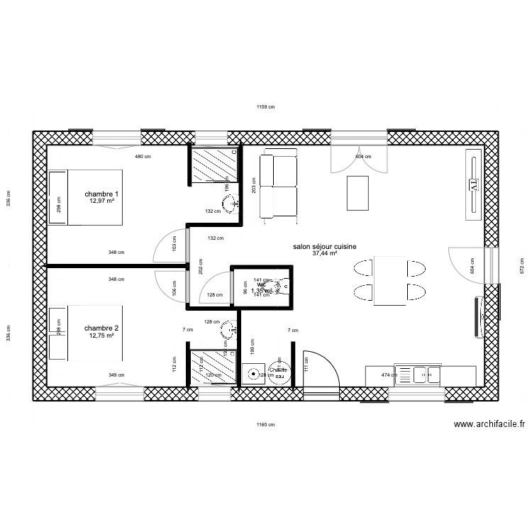 vasseur. Plan de 4 pièces et 66 m2