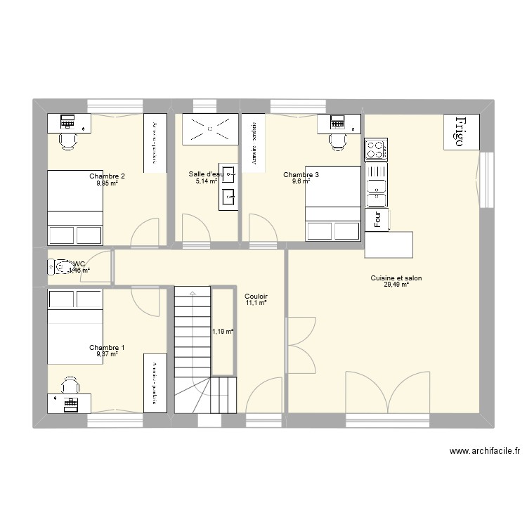 Breteil RDC Après. Plan de 10 pièces et 163 m2