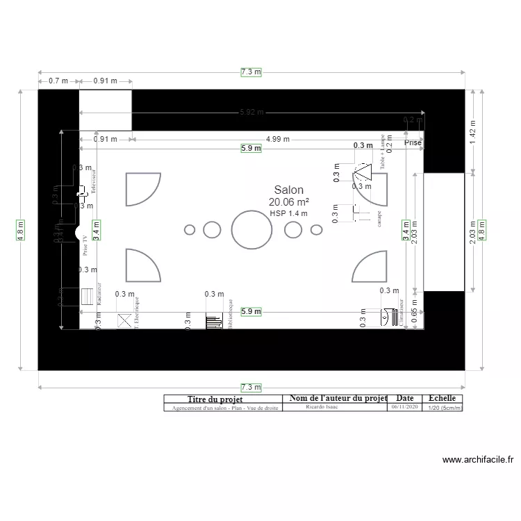 Agencement salon plan Vue de droite 06112020. Plan de 