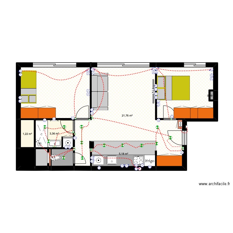 DELPHINE plan projet 2. Plan de 11 pièces et 55 m2
