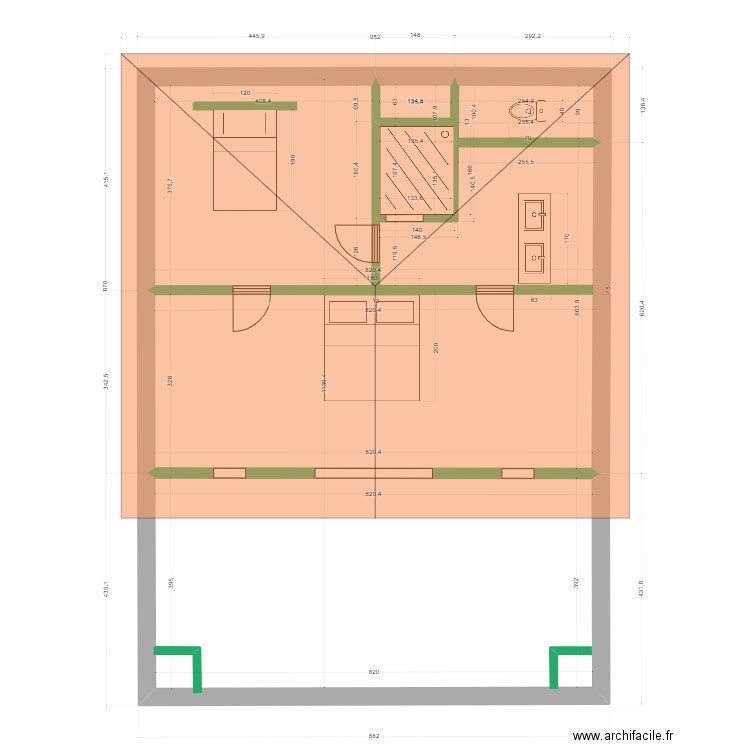 Modification 1er Maison existante + toit. Plan de 4 pièces et 89 m2