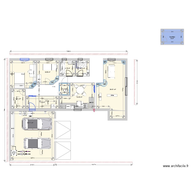 plan ok en longueur bureau ds chbr table ds cuisine wc détachés. Plan de 0 pièce et 0 m2