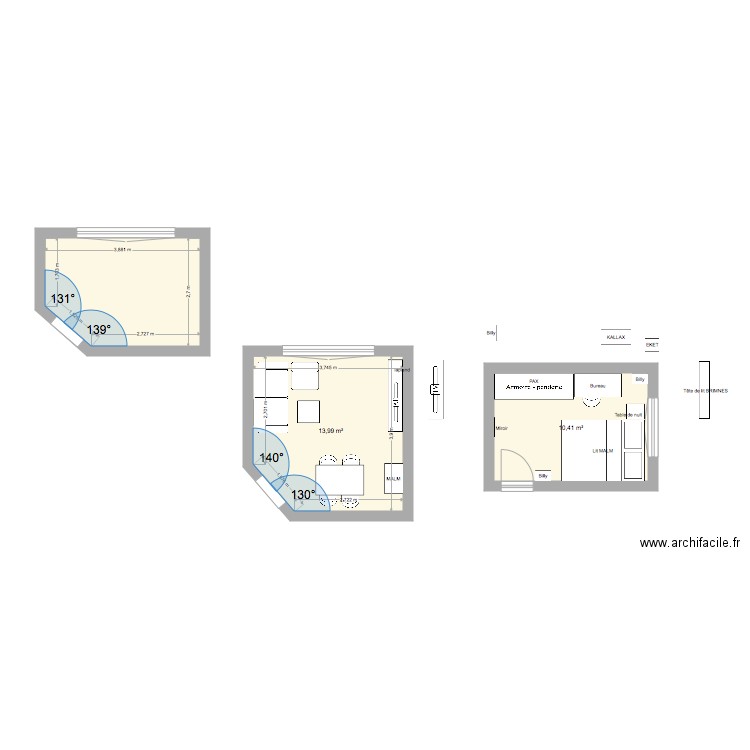 Appartement Emilie. Plan de 3 pièces et 34 m2