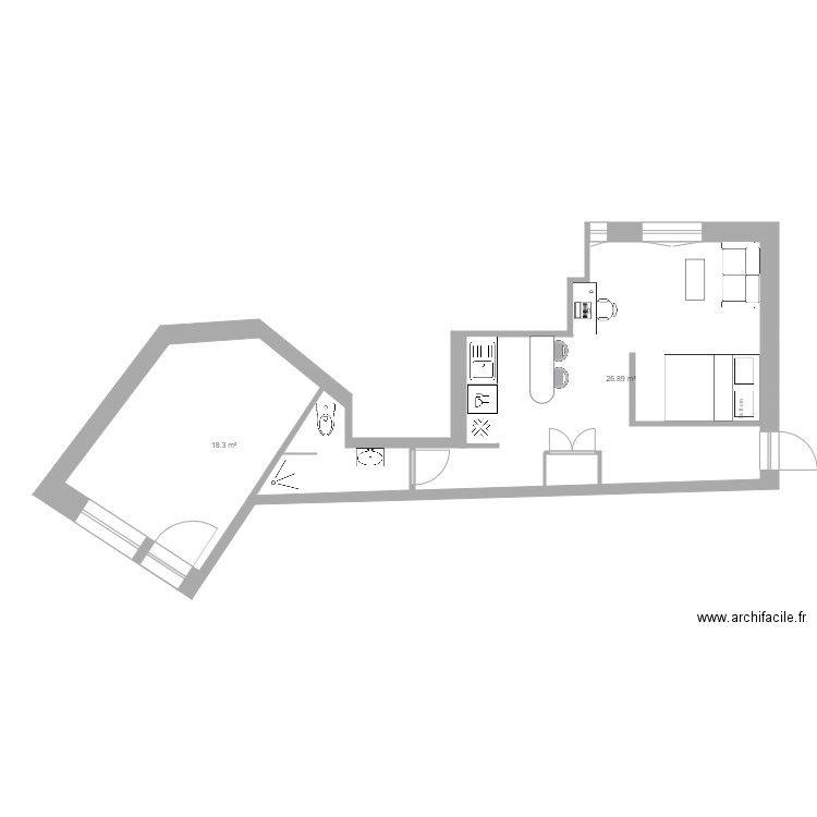 Laveran 2 LOTS. Plan de 3 pièces et 55 m2