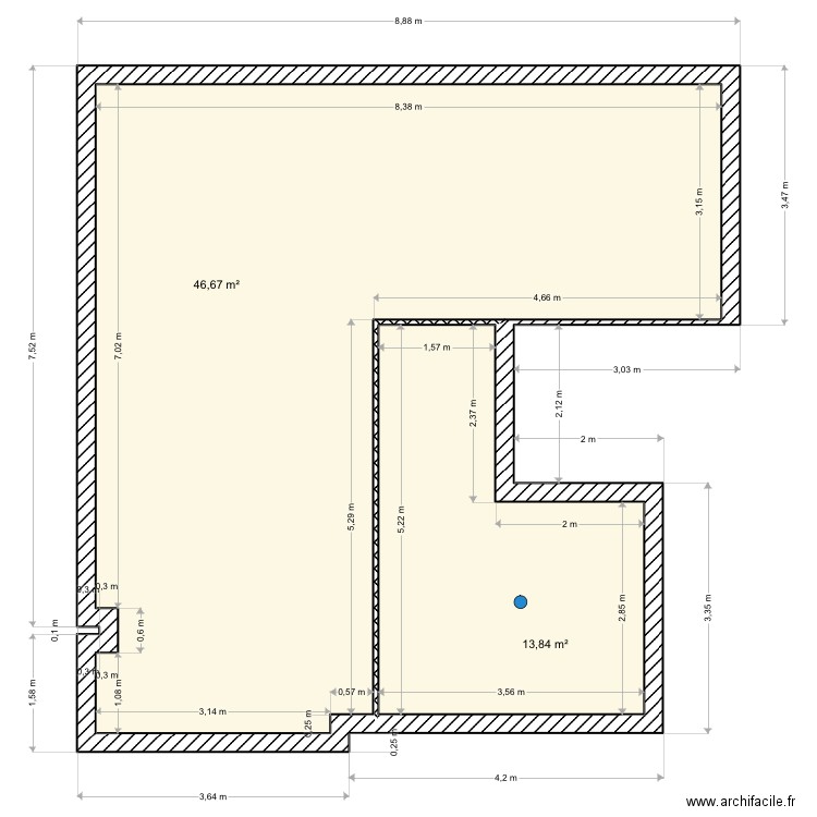 Majorel. Plan de 2 pièces et 61 m2