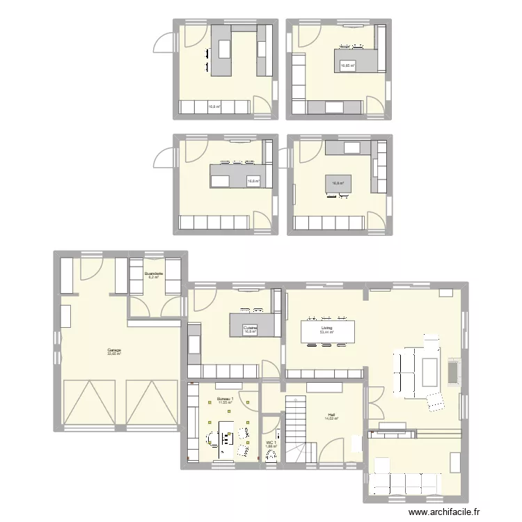 maison. Plan de 11  et 205 m²