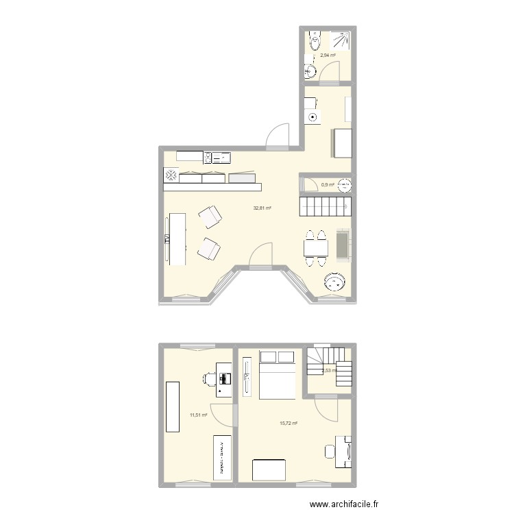 GAMACHES. Plan de 6 pièces et 66 m2