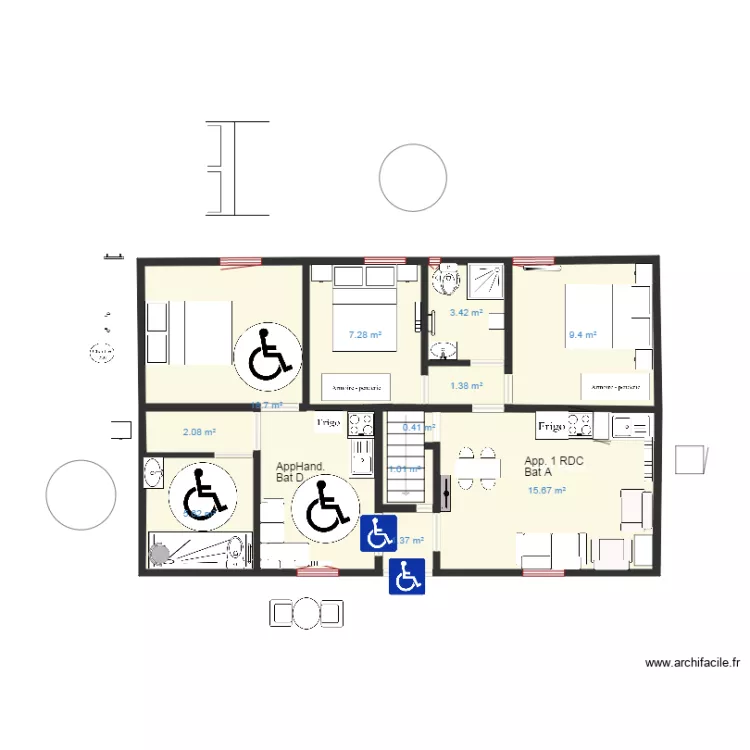 Batiment Droit  et Handicap&eacute;  New. Plan de 