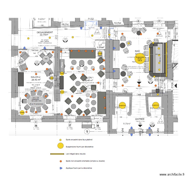 Bar salon1 et salon 2  Eclairage. Plan de 0 pièce et 0 m2