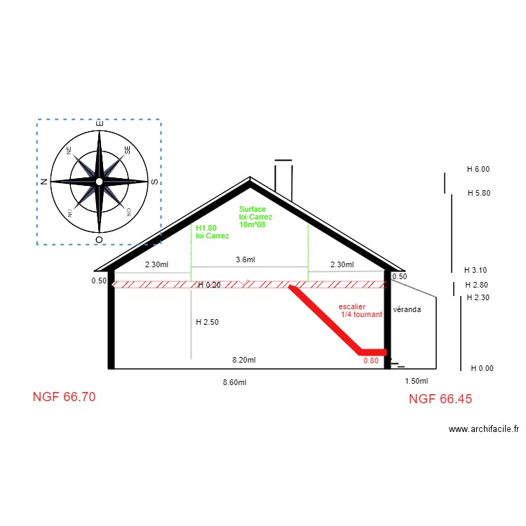 Facade OUEST      médéric coupe a l'etage. Plan de 4 pièces et 38 m2