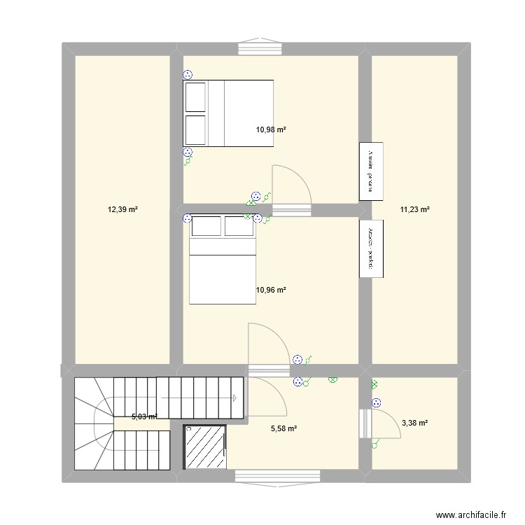 Rancho étage éléctricité. Plan de 7 pièces et 60 m2