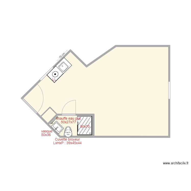 VAUTHIER PLOMBERIE. Plan de 2 pièces et 22 m2