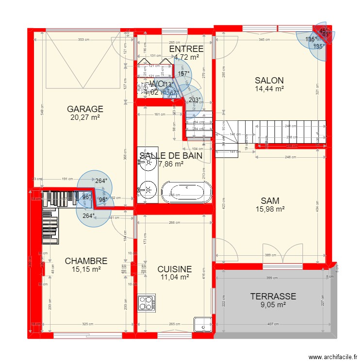 BI 11815 - RDC. Plan de 15 pièces et 102 m2