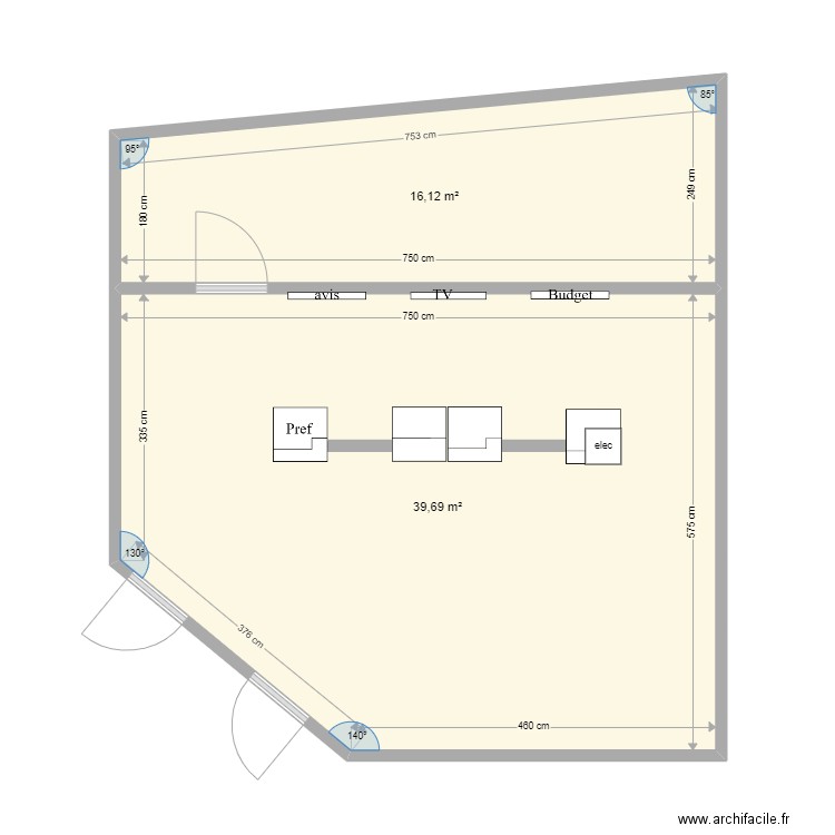 Toulouse P2. Plan de 2 pièces et 56 m2