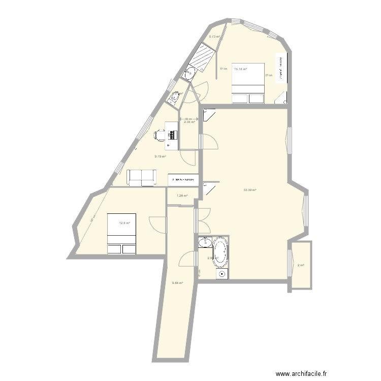 tolbiac 13eme sans toucher aux murs porteurs 2. Plan de 0 pièce et 0 m2