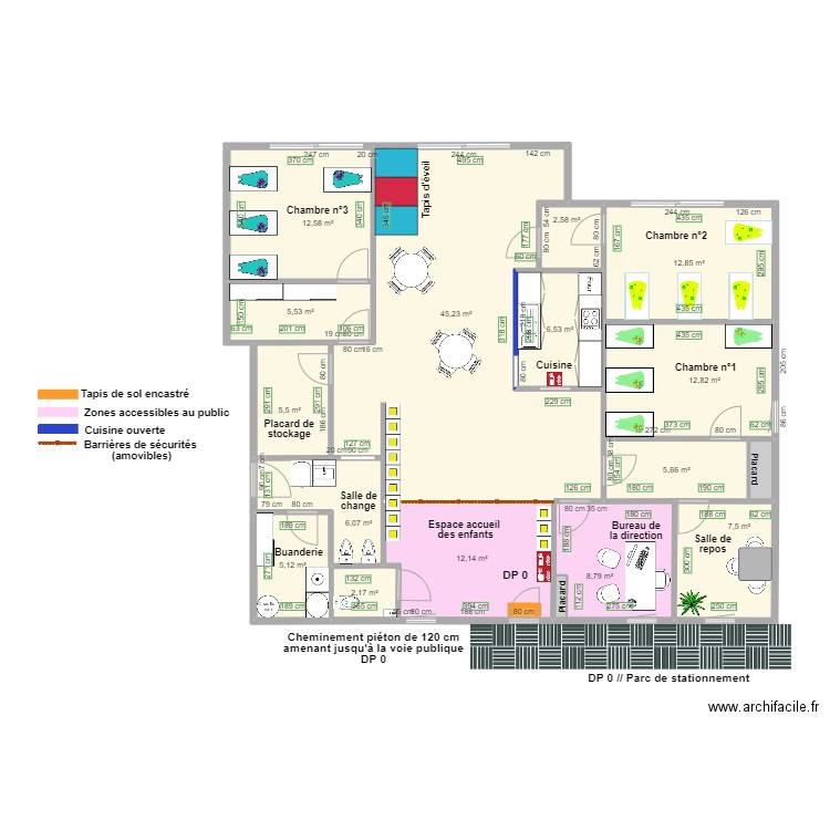 MAM LES PETITS PAS DE LA ROSE après travaux vue ERP. Plan de 18 pièces et 153 m2