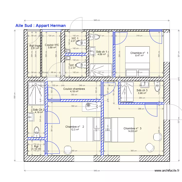Appartement Herman pour carrelage. Plan de 