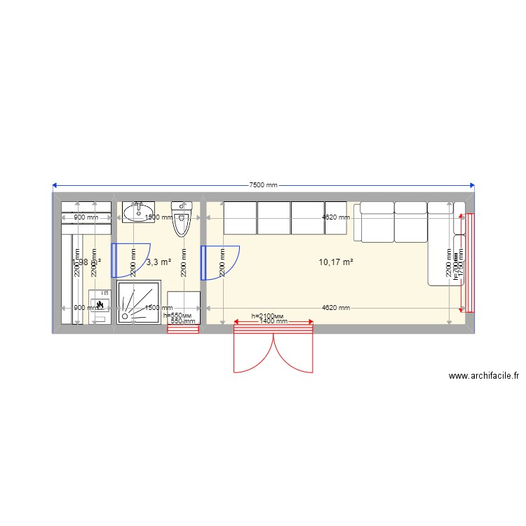 Афанасово. Plan de 6 pièces et 31 m2