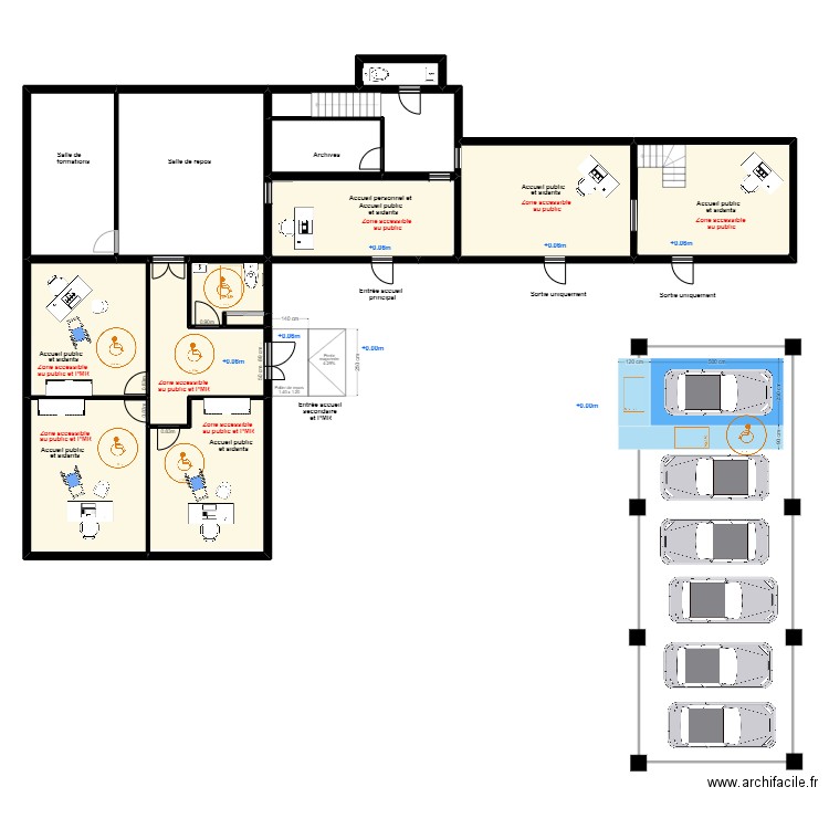 ABCD Rez de chaussée Acc. Plan de 15 pièces et 327 m2