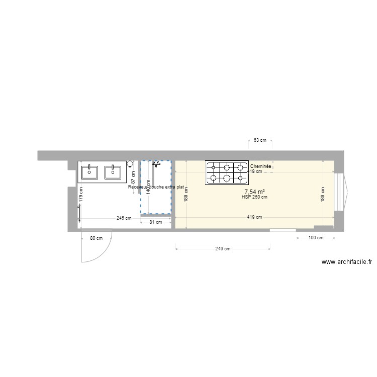 esquisse. Plan de 1 pièce et 8 m2