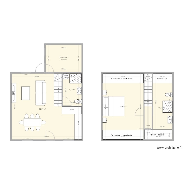 PLAN MAISON avec meubles. Plan de 6 pièces et 83 m2