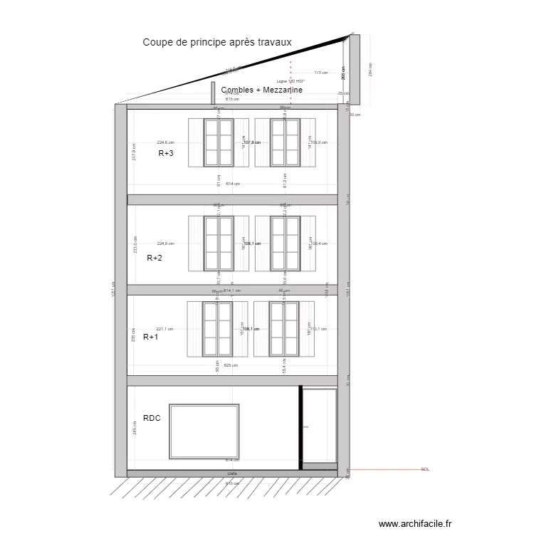 PAMIERS3 - COUPE apr&egrave;s travaux. Plan de 