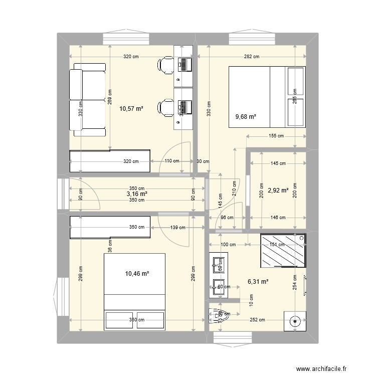 32RDS CHAMBRES. Plan de 6 pièces et 43 m2