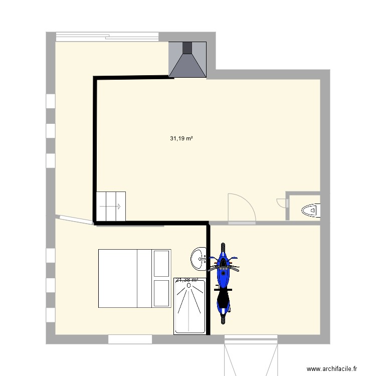 Garage test3. Plan de 2 pièces et 53 m2