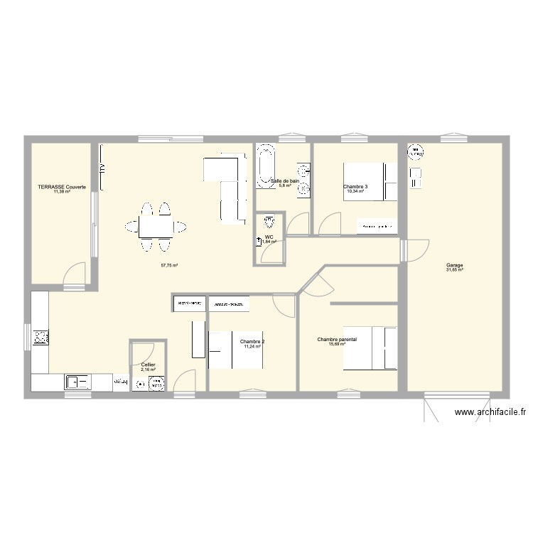 Maison 109 m2  garage 31m2. Plan de 0 pièce et 0 m2