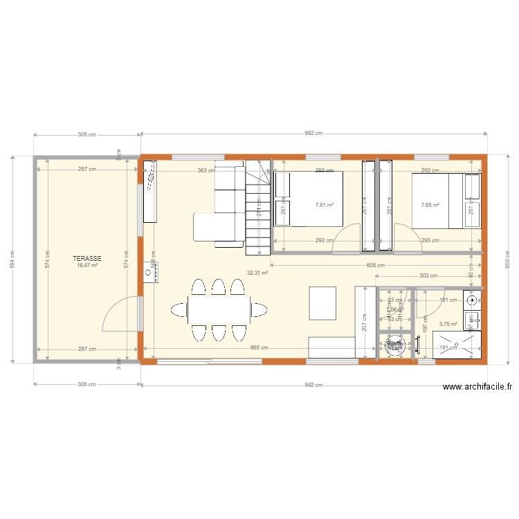 Projet 1. Plan de 8 pièces et 104 m2