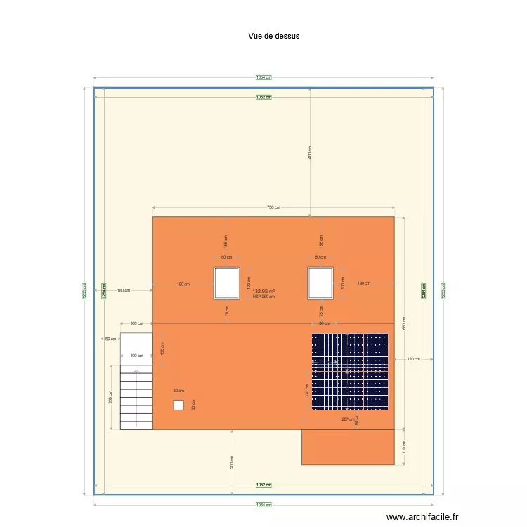 vue de dessus avec VELUX. Plan de 