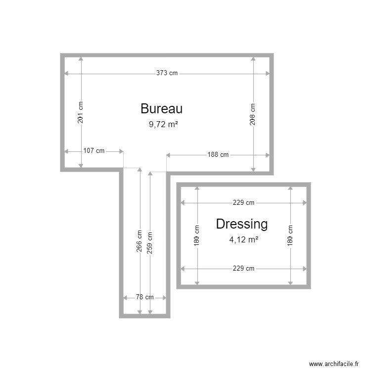 Bureau et dressing GUIMARD/BERDON. Plan de 2 pièces et 14 m2