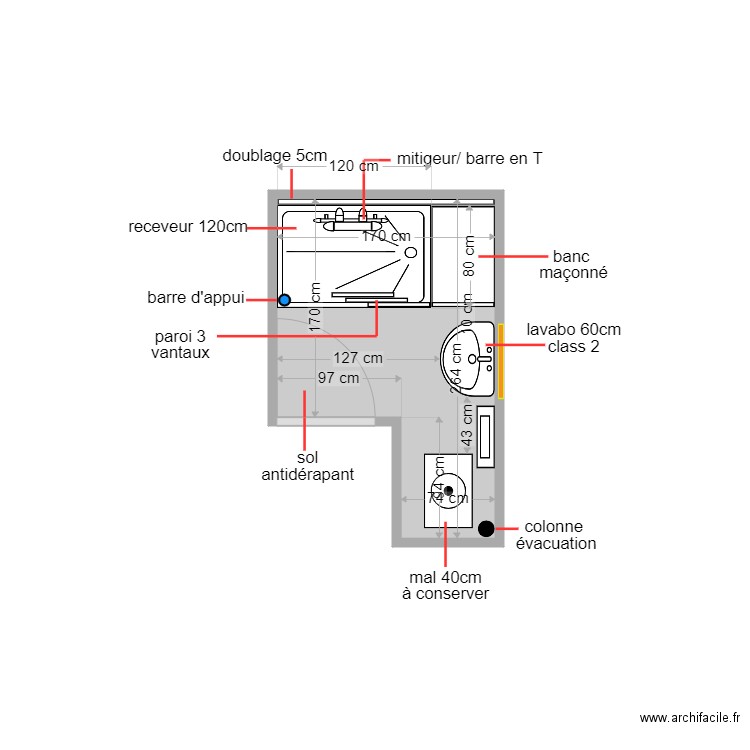 BARETTE 6053. Plan de 1 pièce et 4 m2