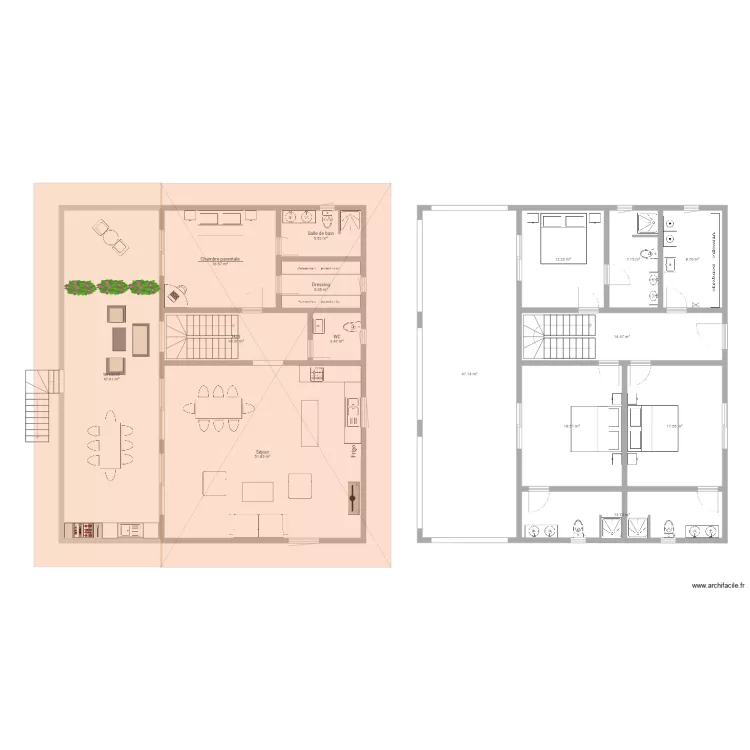 mbodiene bas petit escalier centre toit 4 pans plus un pan terrasse. Plan de 
